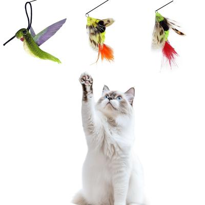 3 of Ni Cat Toy, Cat Teaser, Cat Toy, Feather Toy, Cat's Favorite Teaser, Fishing Rod (1) and Replacement Feathers (3)