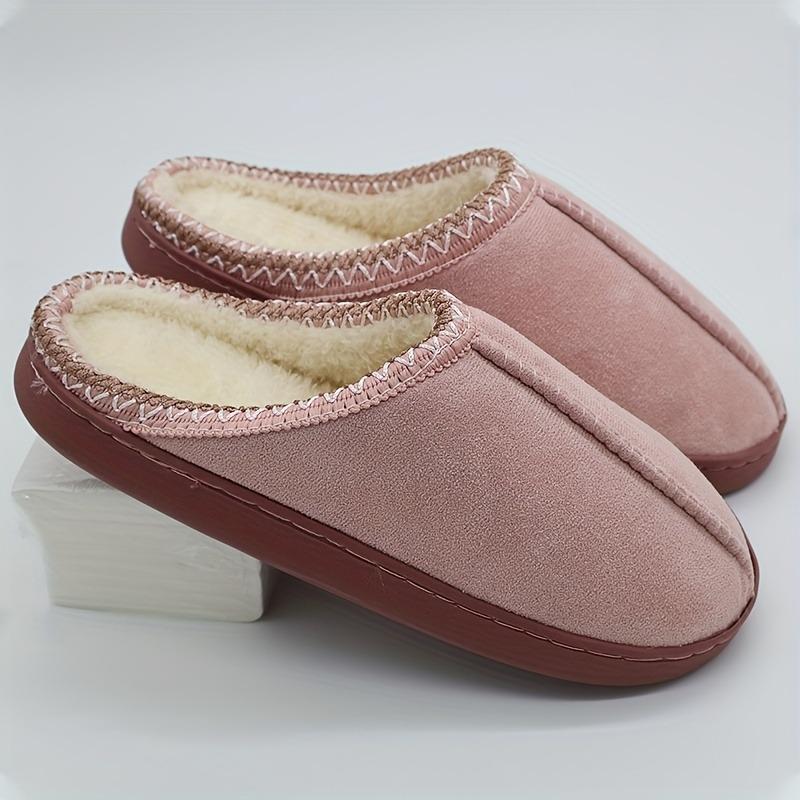 Women's Plush Winter Slippers Soft Fabric Slip-On Indoor House Shoes with EVA Sole
