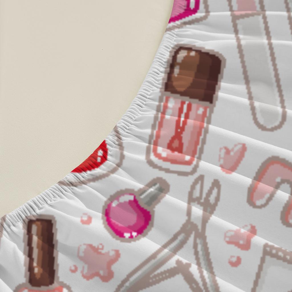 3pcs White Fitted Sheet Sets 100% Polyester For Girls Decor Nail Polish Tools And Hearts Printed Flat Sheet With 2Pillowcases