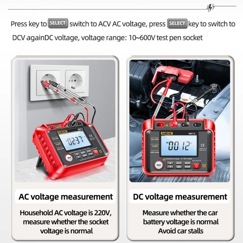 New Portable ANENG MH12 Digital Megohmmeter Meters  Insulation Earth Resistance Meters Tester Cable High Voltage Voltmeter Meter for Electrical Repair