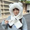 Warm Bear Ear Hat Solid Color Winter Neckerchief Fashion 2 in 1 Plush Scarf  Ski