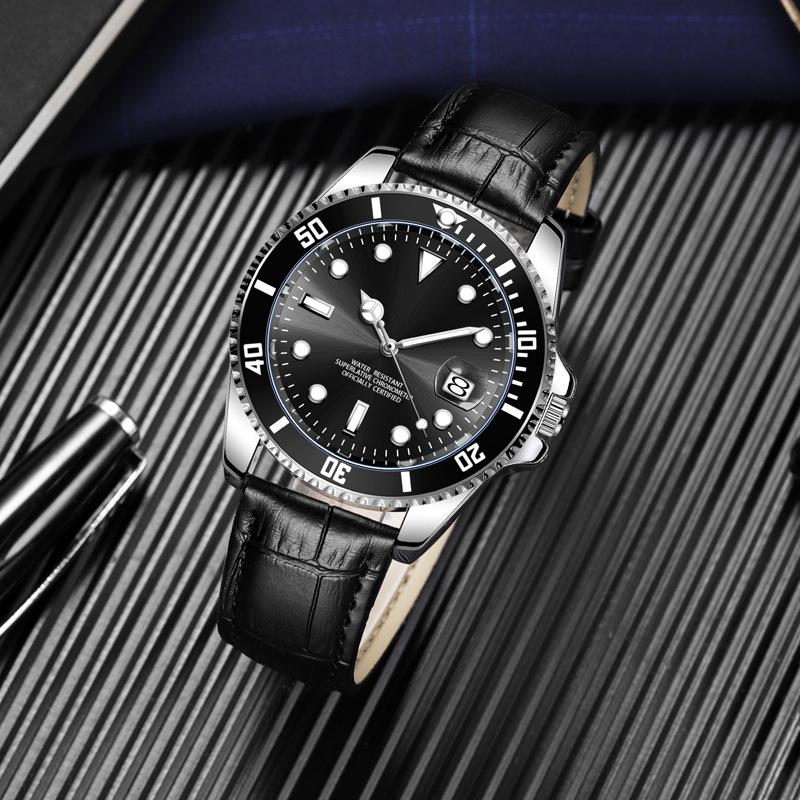 Green Water Ghost Men'S Watch Leather Bamboo Pattern High Value Watch Calendar Luminous Premium Couple Watch