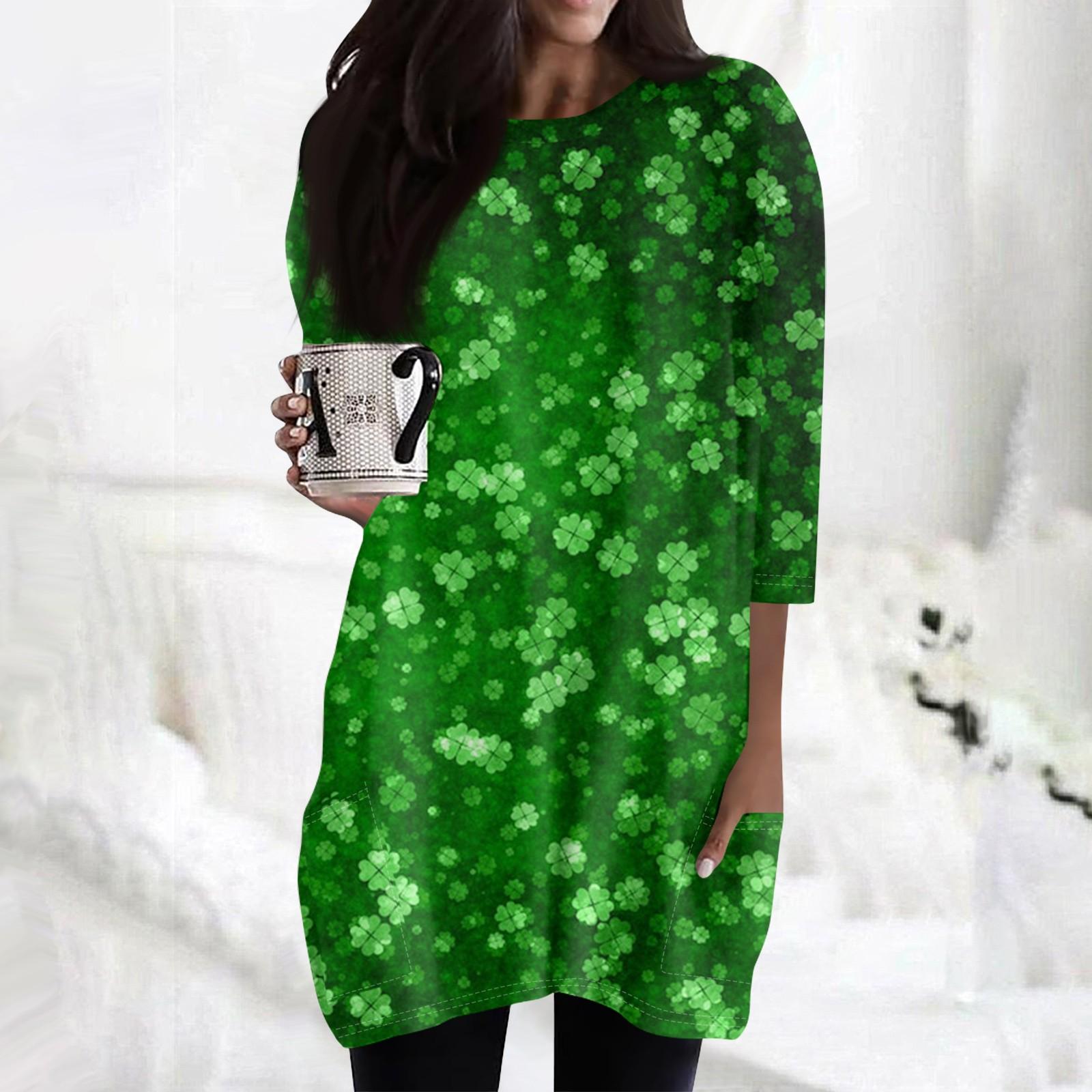 

Женские повседневные рубашки с рукавом 3/4, модные туники с принтом Святого Патрика и карманами S