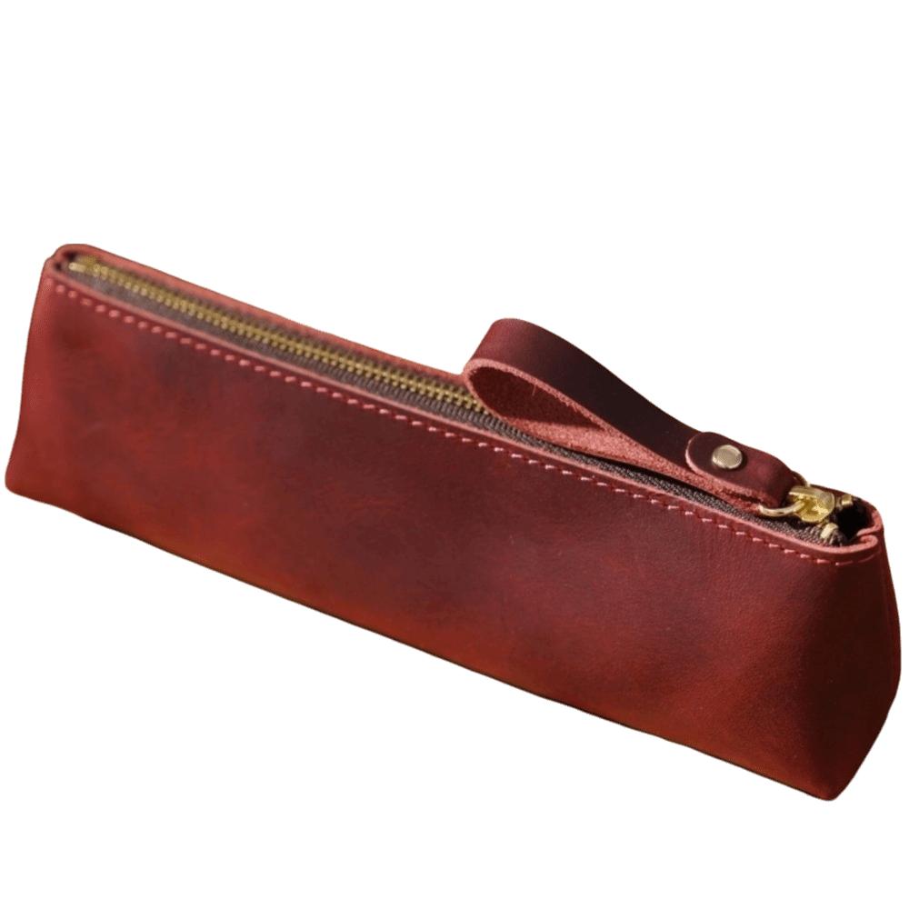 

PU Leather Makeup Brush Storage Bag Zipper Closure Portable Pencil Pouch Case Dust-Proof Beauty Pencil Case Student Use вина червоного кольору