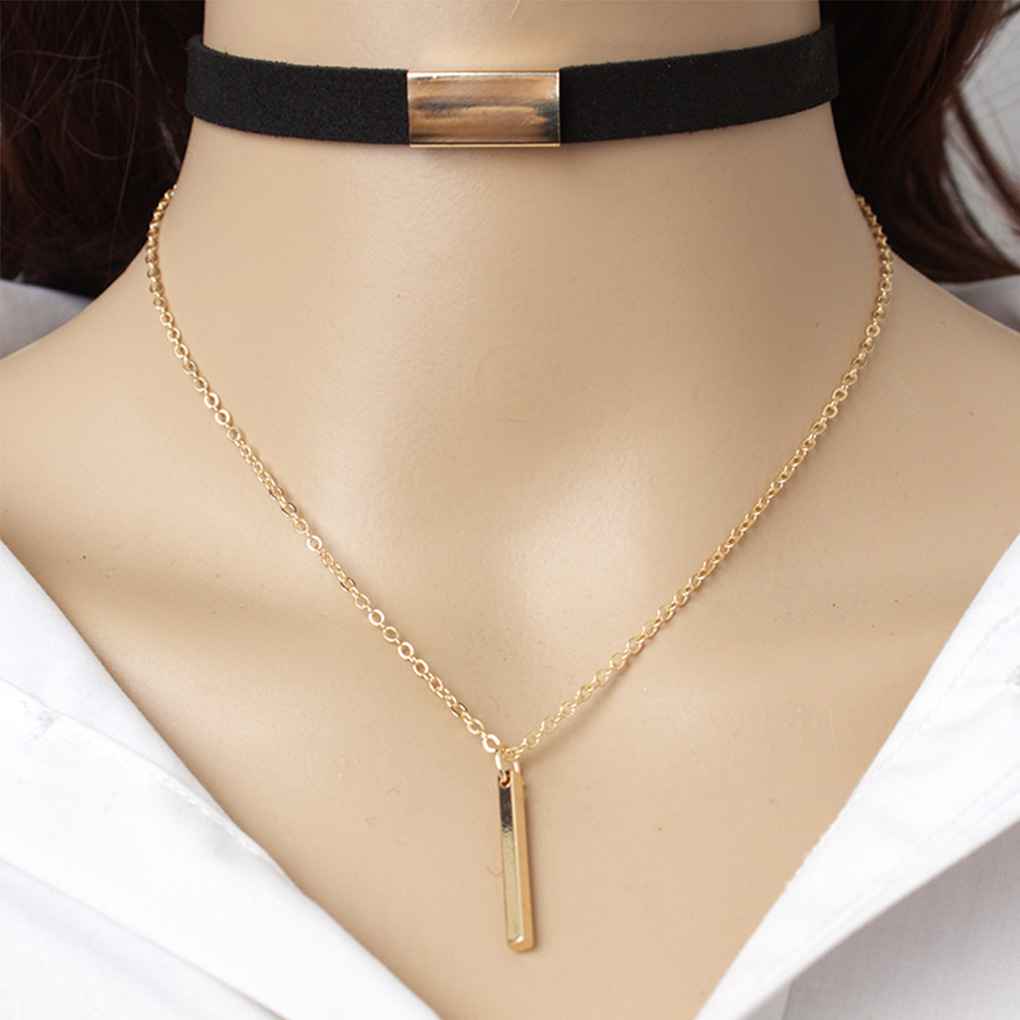 Fashion Choker Chain Strip Necklace Women Girls Double Chain Pendant Collar