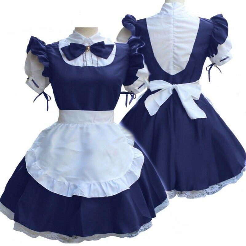 

Women Short Sleeve Doll Collar Retro Maid Dress Cute French Maid Costume Outfit L синий