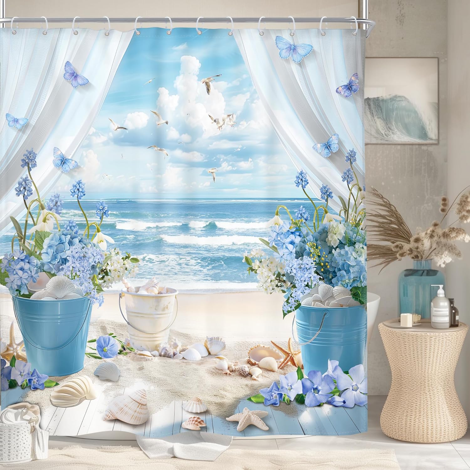 

Tropical Beach Sunset Shower Curtain Machine Washable All Season Waterproof Privacy Protection Inspirational Design Summer W60H190(CM)-1 Pcs