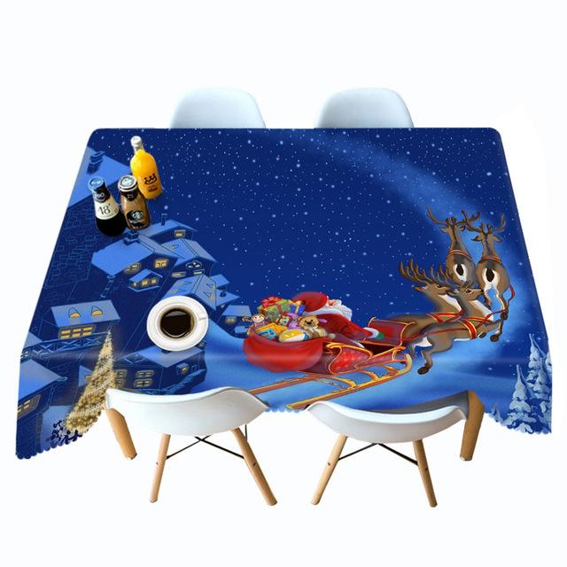 Thicken Cotton Tablecloth Blue Background Santa Claus Snow Pattern Rectangular Round Table Cloth For Wedding Picnic Party