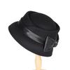 Women’s Vintage Wool Cloche Church Hat with Satin Bow Elegant Bowler Bucket Hat for Tea Party Wedding Garden Formal Events