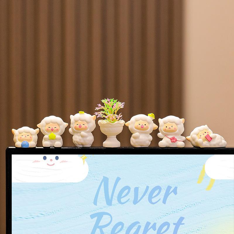 Cute Computer Display Screen Decoration New Handcrafted Desk Ornaments Mini Cartoon DollsOffice EssentialsLittle Sheep