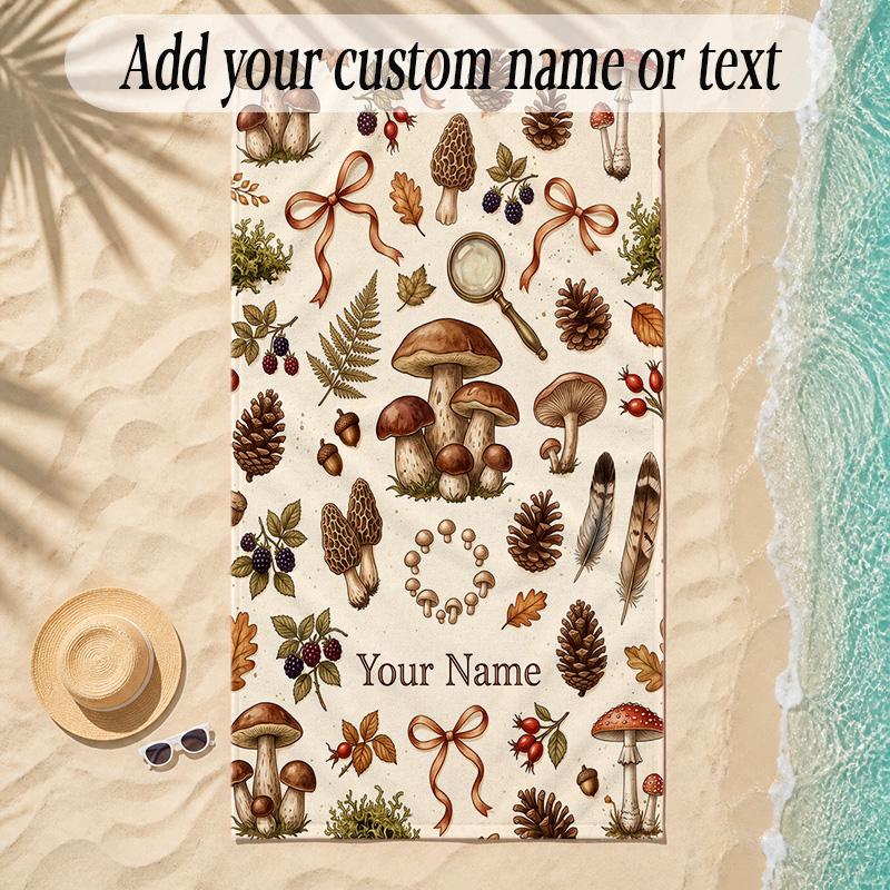 Forest Theme Soft Beach Towel Personalized Custom Name Text Towel Portable for Beach Pool Travel
