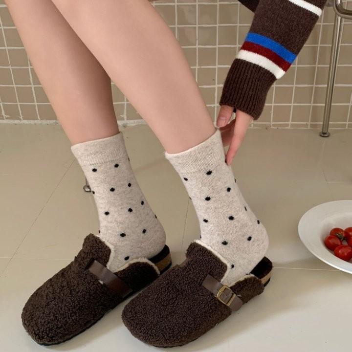 Female Autumn and Winter Thickened Warm Polka Dot Lovely Lace Wool Drum Pile Socks