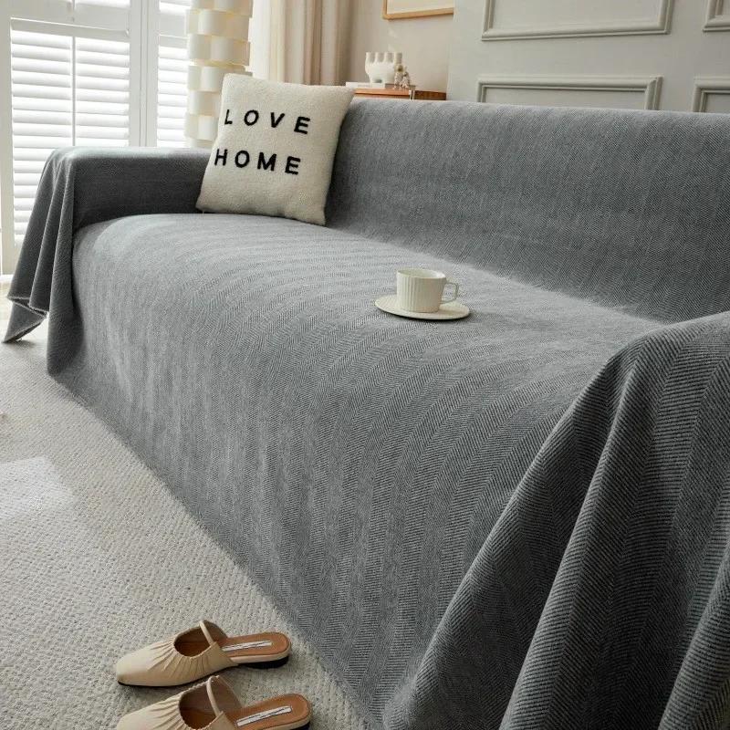 Simple Universal Solid Color Chenille Sofa Cover For All Seasons Non Slip Durable Dustproof Furniture Cushion Home Decoration