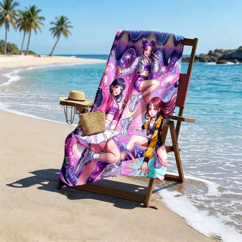 1Pc Cute K-Pop Anime Girl Group Beach Towel Microfiber Soft Quick Dry Gym Sports Towel Bath Towel For Bathroom Swimming Outdoor