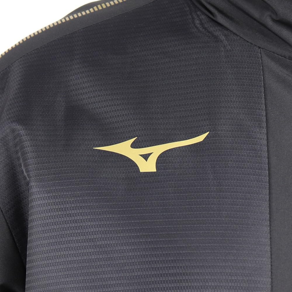 Mizuno Breath Thermo Training Warmer Size M Jacket, Moisture-Wicking, Heat-Generating, Water-Repellent, MC-LINE 32MEA630, Black/Gold,