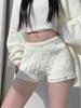 Women's High Waist Cable Knit Cropped Pants - Solid Color, Slimming Fit, Aran Style