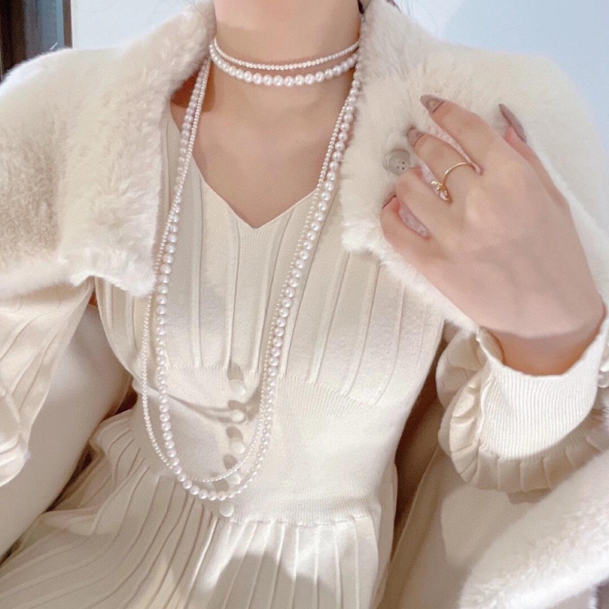 

Pearl Long Necklace, Dress Accessories, Double-Layer Stacked Sweater Chain, Changeable Simple Light Luxury, High-End Long Necklace Women