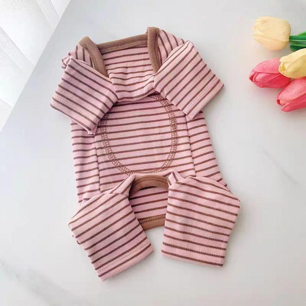 

Soft Dog Jumpsuit Elastic Striped Dog Base Shirt Full Body Cover Dog Home Clothing Indoor Outfit S рожевий