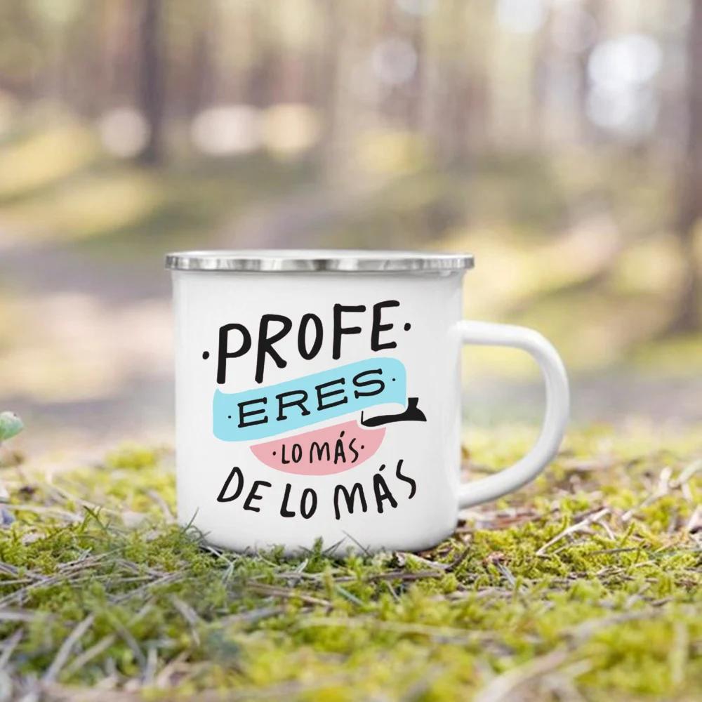 Spanische Print Tasse Kaffee Tee Tassen Getränke Wasserbecher Lehrerleben Emaille Tassen Schule Zuhause Griff Trinkgeschirr Beste Geschenke für Lehrer