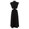 Women's Color Casual High Neck High Waist Maxi Pocket Open Waist Maxi Dress