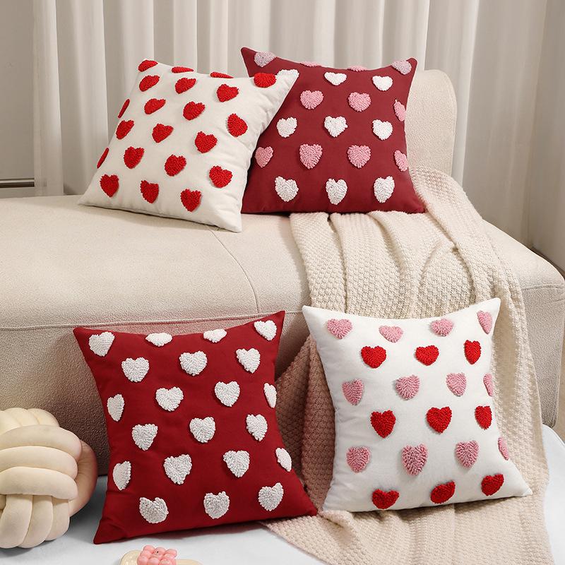 Love Pillow Cover Heart Shaped Pillow Cover Valentines Day Throw Pillow Covers Heart Love Couples Decorations Embroidery Pillowcases (No Lint))))
