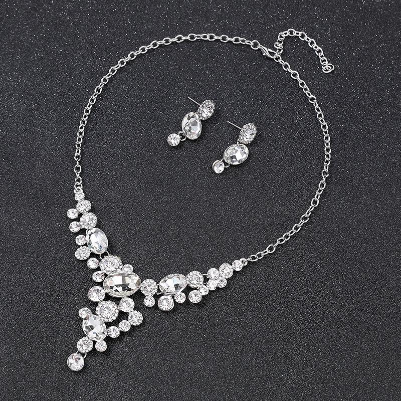 3pcs Elegant and Intellectual Round Zircon Alloy Women's Bridal Necklace Earrings Set Party Dress with Zircon Accessories