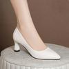 Módní dámské vysoké podpatky 2025 Jaro a podzim Nový styl Hrubý podpatek Mělká špička Jednoduchá bota Špičatá Profesionální kancelářská obuv