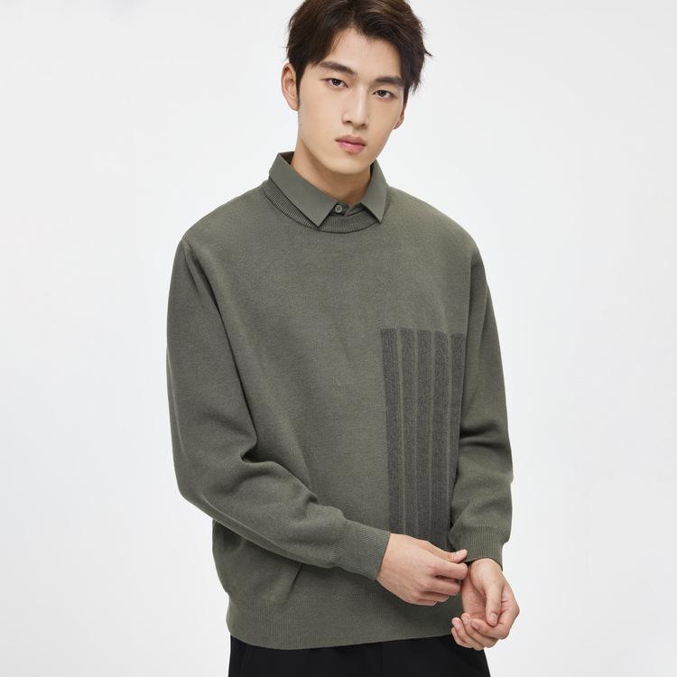 WOOG2005 Men s Jacquard Two-Piece Collar Sweater - 2025 Autumn/Winter Casual Knit Lapel Sweater L