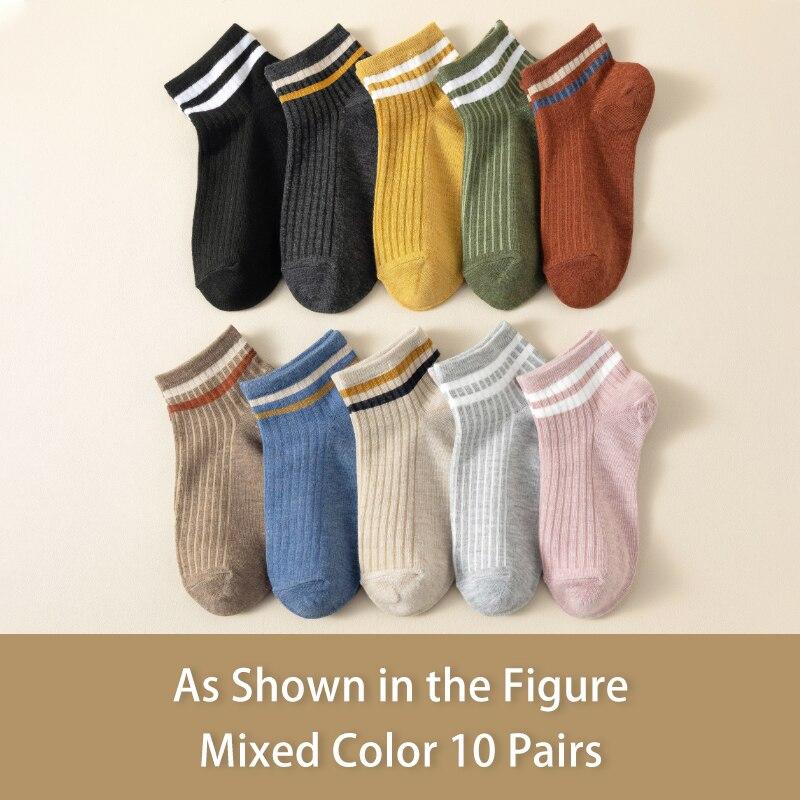 

10 пар женских носков на весну и лето, четырехсезонные, полосатые, однотонные, простые и модные, удобные, студенческие Single code