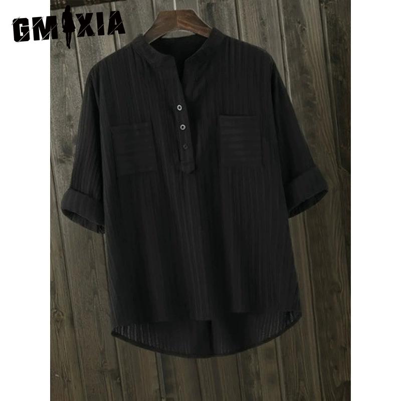 GMXIA Dámská móda Ležérní jednobarevné halenky a košile s krátkým rukávem a výstřihem do V