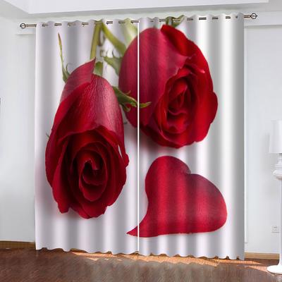 3D Digital Printing Luxury Fashion Red Rose Shading Curtain Living Room Bedroom Home Decoration Hook Punch