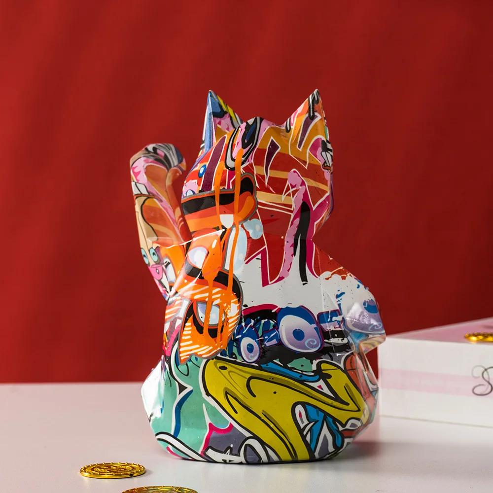 Nordic Geometric Lucky Cat Statue Animal Statues TV Home Living RoomHome Decoration Sculpture