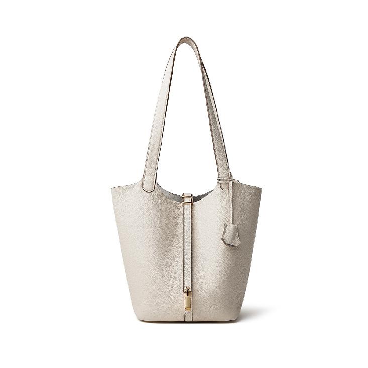 Extra Large Gold Buckle Top Layer TOGO Leather Bucket Bag Large Capacity Handheld Shoulder Bag Shopping Basket Bag