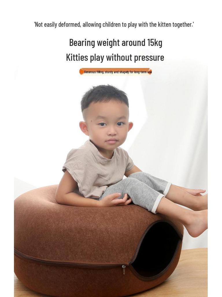 Detachable Felt Cat Bed: Semi-Enclosed Donut Tunnel for All Seasons