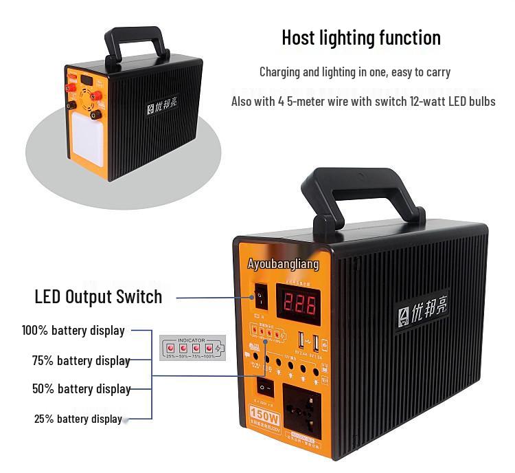 Youbangliang 12V/220V Dual Output Multifunctional Solar Power Bank System