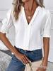 Women's Summer V-Neck Puff Sleeve Solid Color Top