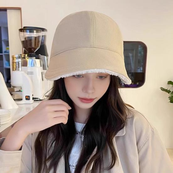 Autumn Winter Fisherman Hat Solid Color Thickened Plush Lining Baseball Hat Cold Weather Thermal Cap Outdoor Headwear