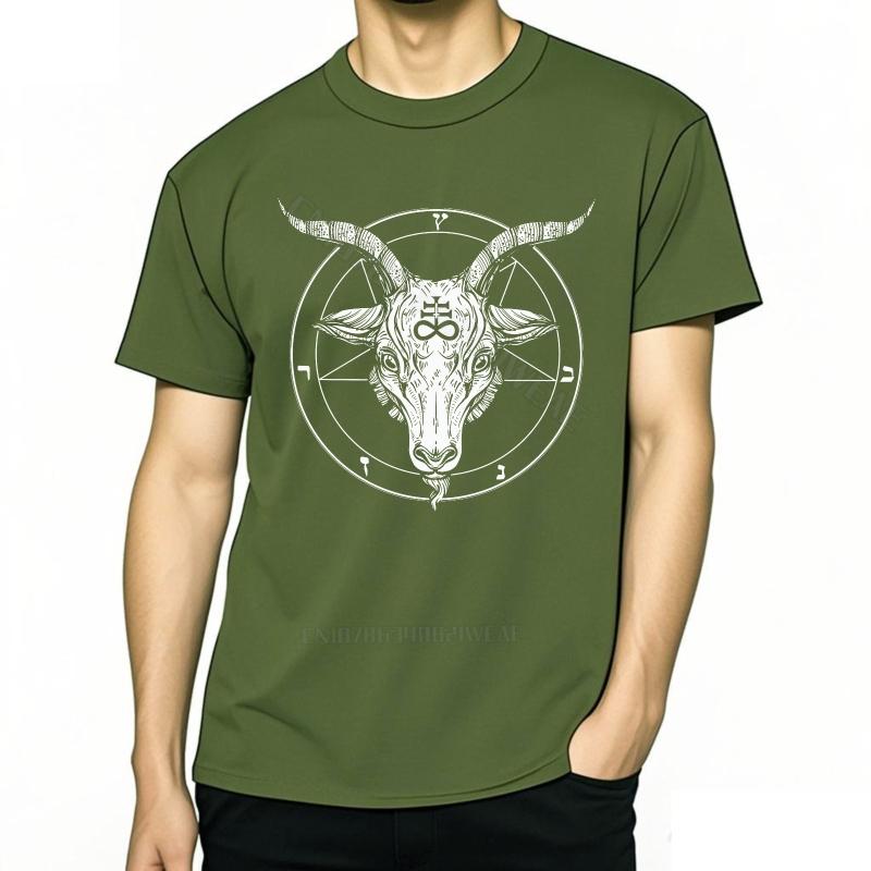 Rock Tshirt Oneck Essential Teeshirts Baphomet Symbol On Black Summer Short Sleeve Shirt Anime Crew Neck Trendy Tshirt