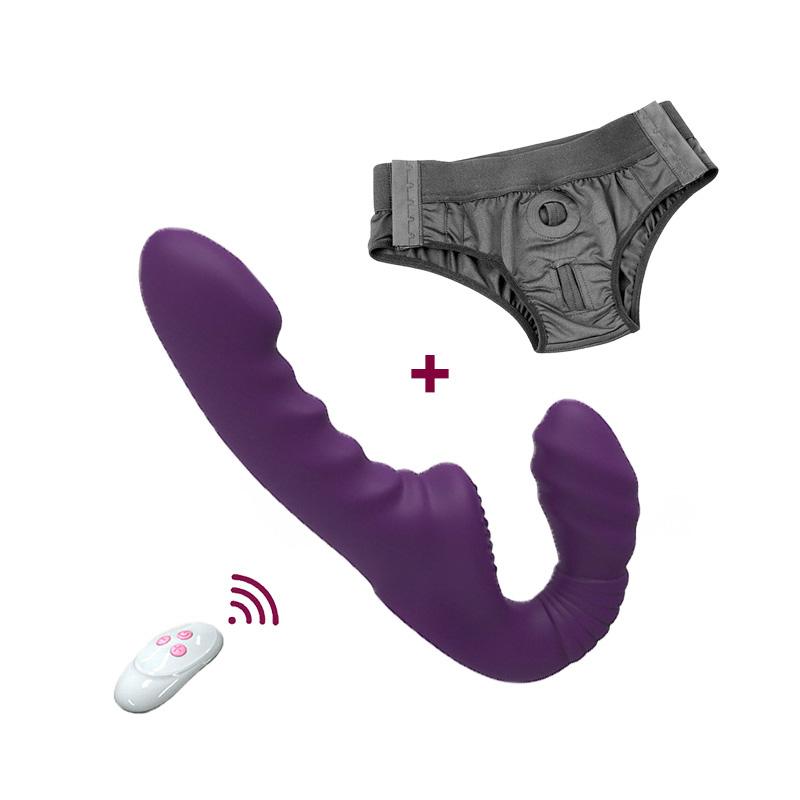 Strapless Strap-on Dildo Vibrator with Remote Control for Women Lesbian Couples G-Spot Double-Ended Adult Sex Toys with 10 Modes