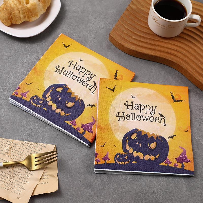 20Pcs/Pack 33x33cm Halloween Pumpkin Printed Disposable Napkin Paper Table Dinner Tissues Party Decoration