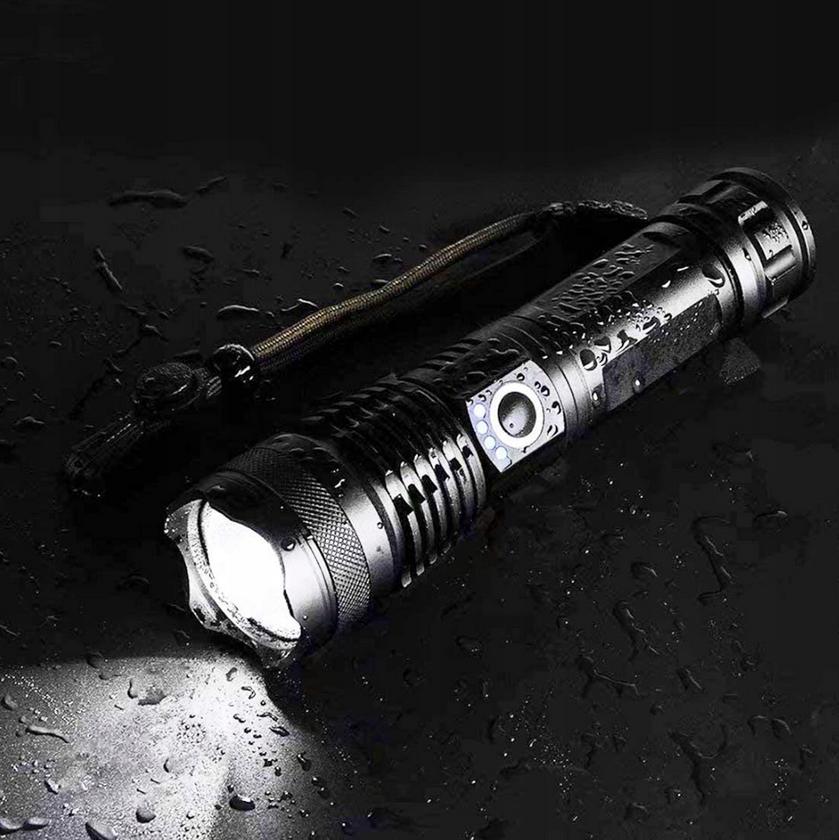 LED tactical flashlight, rechargeable, powerful, survival, forest, as a gift