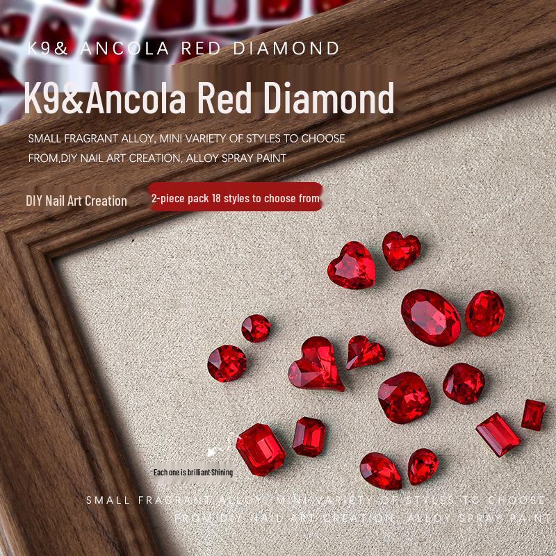 Ankara Red Heart & Geometric Rhinestones Nail Art Decorations, 2 Pieces