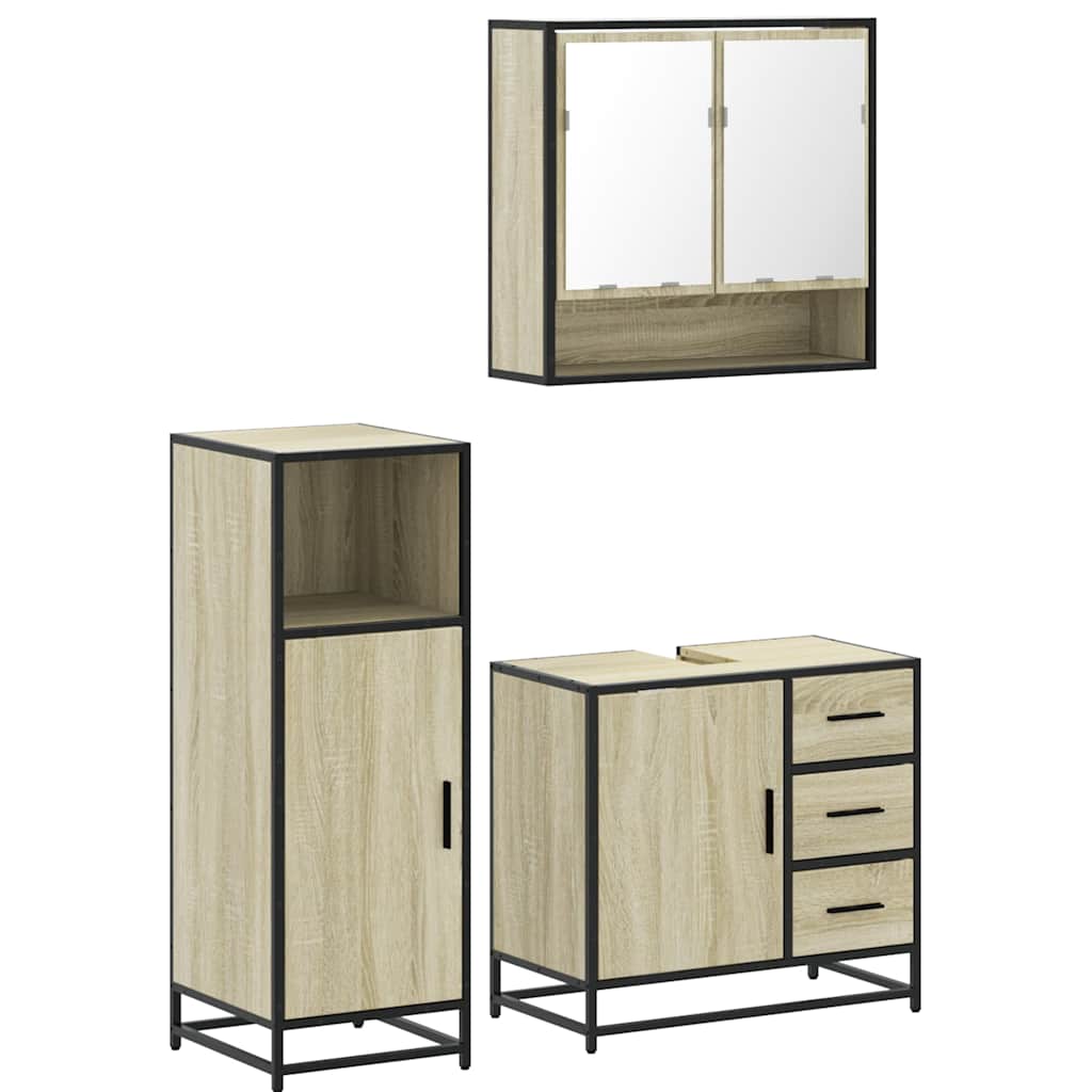 3 Piece Bathroom Furniture Set In Sonoma Oak Particleboard