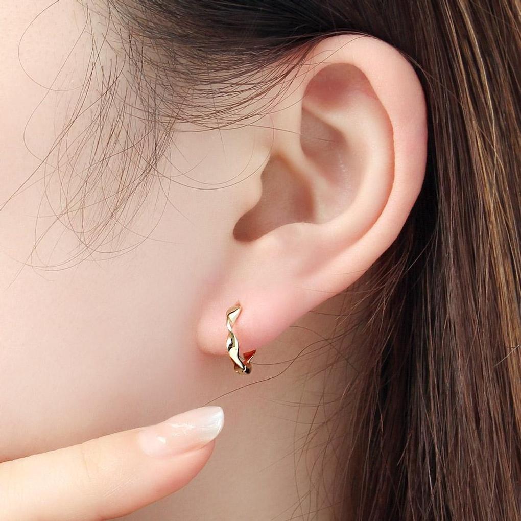 925 Silver Gold Plated Wave Twisted Ring Earrings