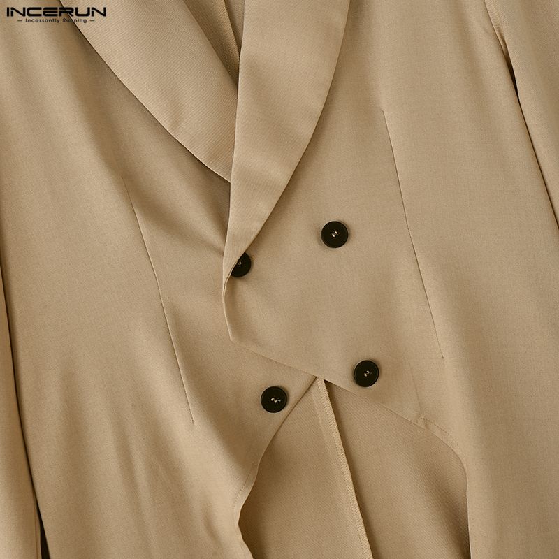 INCERUN Men Lapel Long Sleeve Irregular High Low Splits Ruffled Long Tunic Blazer Coats