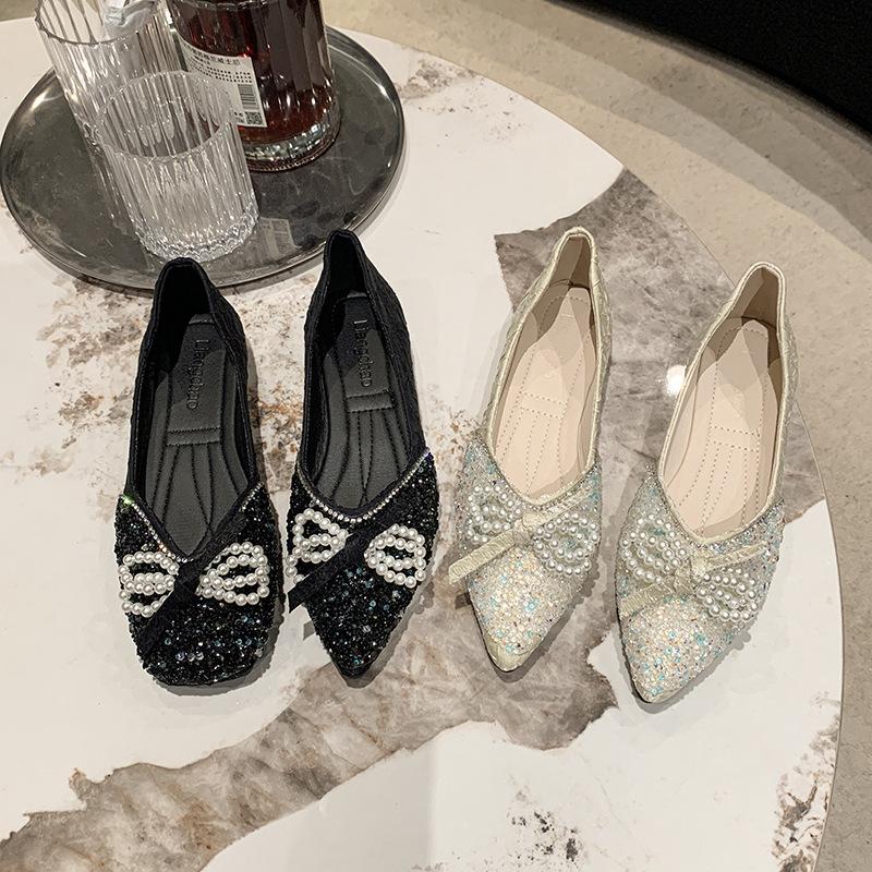 French temperament fairy evening breeze single shoes female flat bottom shallow mouth 2025 new spring and summer shoes rhinestone soft sole ladyshoes