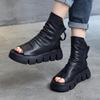 2025 Spring/Summer Women's Thick-Soled Platform Peep-Toe Boots – Genuine Leather, Cool Design