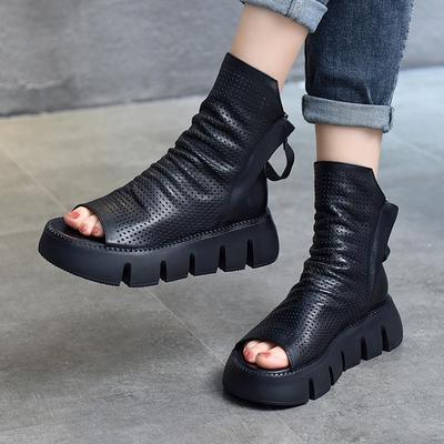 Stivali da Donna Piattaforma con Suola Spessa Peep-Toe – Pelle Vera, Design Cool, Collezione Primavera/Estate 2025