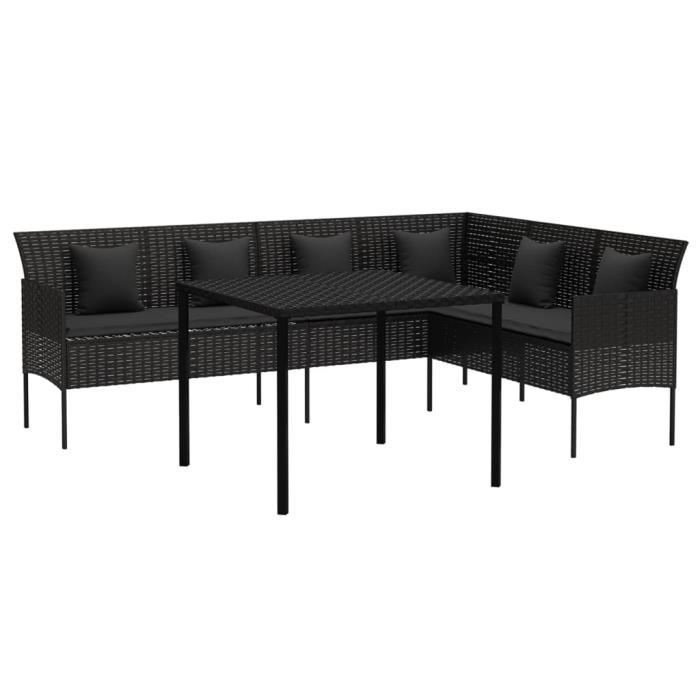 VidaXL Ensemble à dîner de jardin et coussins 2pcs noir résine tressée 362338