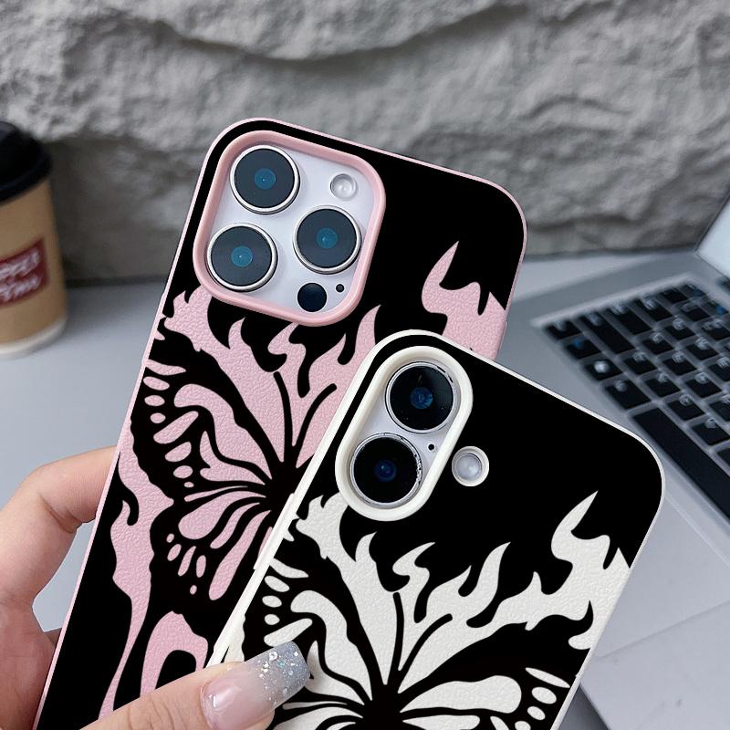 Kožené pouzdro s motýlím vzorem a texturou pro iPhone 16 Pro 15 14 13 12 Pro Max, nárazuvzdorné, matné, tenké, jednobarevné, TPU, měkké, proti pádům